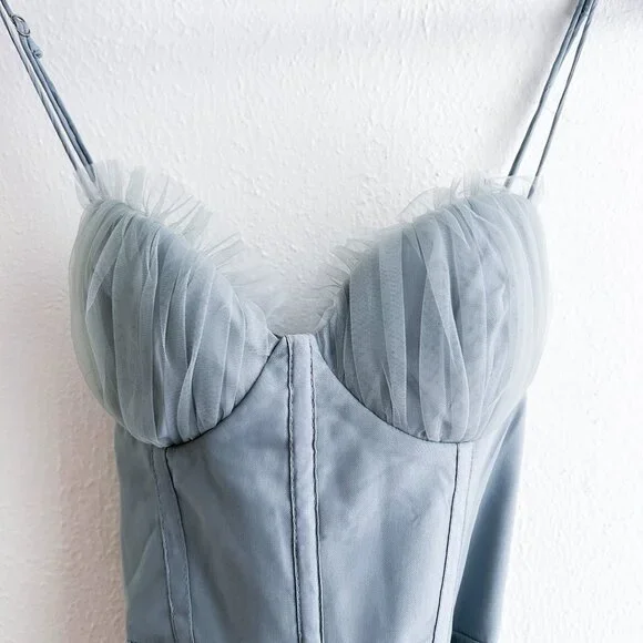 Angel Biba Smitten Sweetheart Neckline Chiffon Midi Dress in Blue Sage - Picture 6 of 8